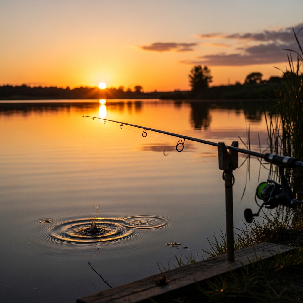 Fishing rod setup during golden hour